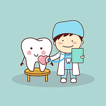 A Cartoon Image of a Dentish and a Smiling Tooth.