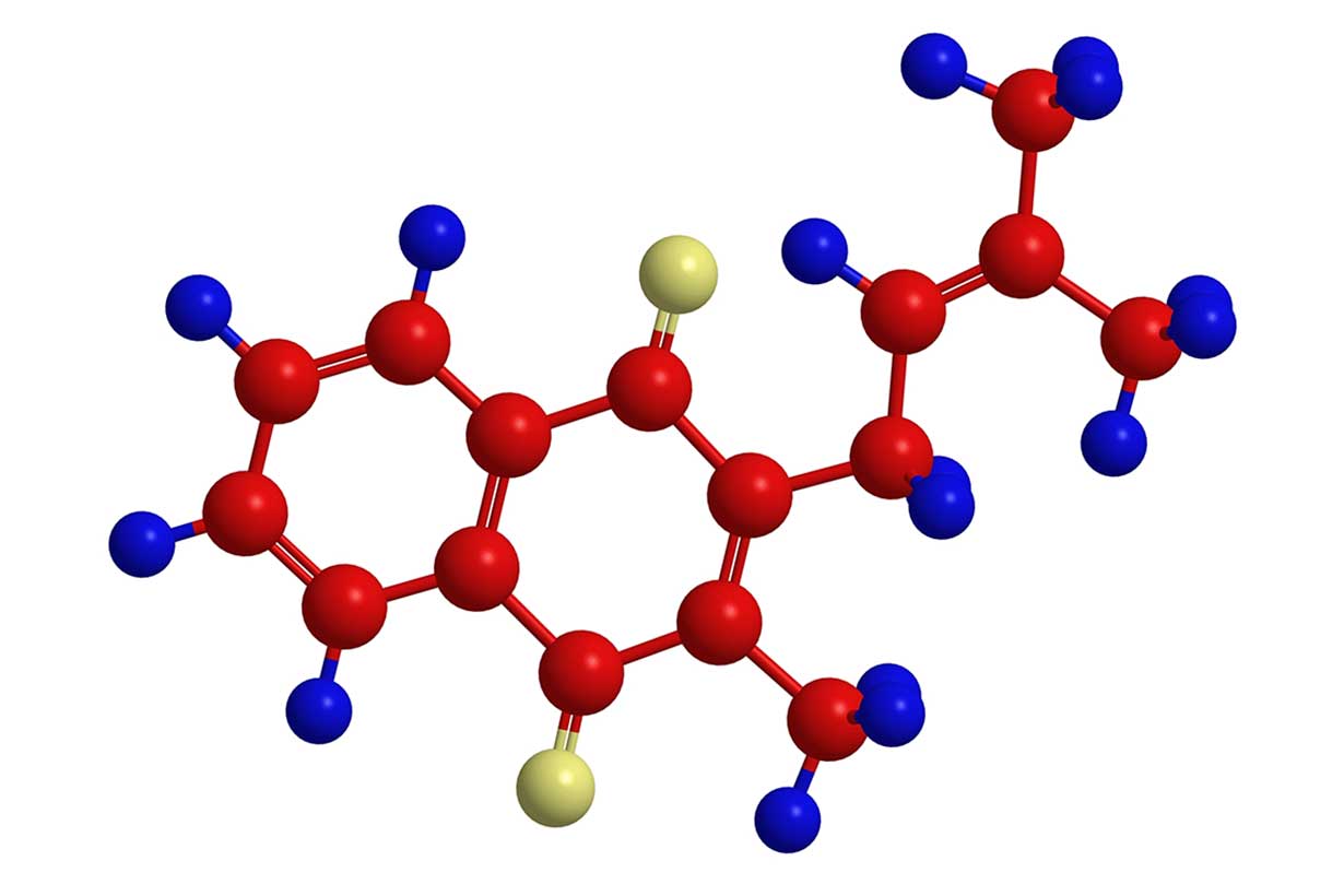 The Molescular Structure of Vitamin K2 (or Menaquinone).