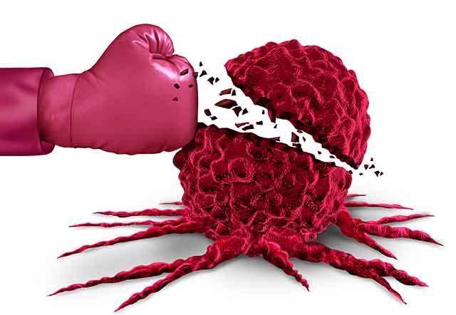 Boxing Glove Punching a Cancer Cell (Fighting Cancer Theme).