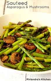 Picture of sauteed mushrooms and asparagus.