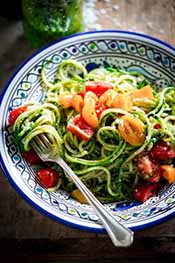 Raw Zoodles With Pesto Sauce.