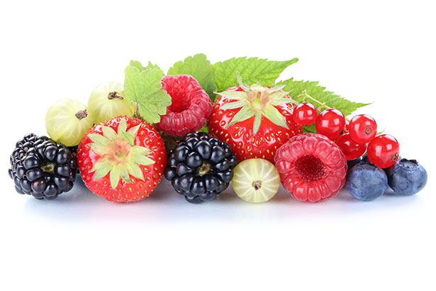 Various Low-Carb Berries - Strawberries, Blackberries, Raspberries, Blueberries.