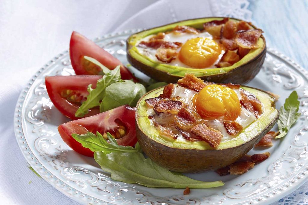 Keto Side Dishes - Avocado With Bacon and Eggs