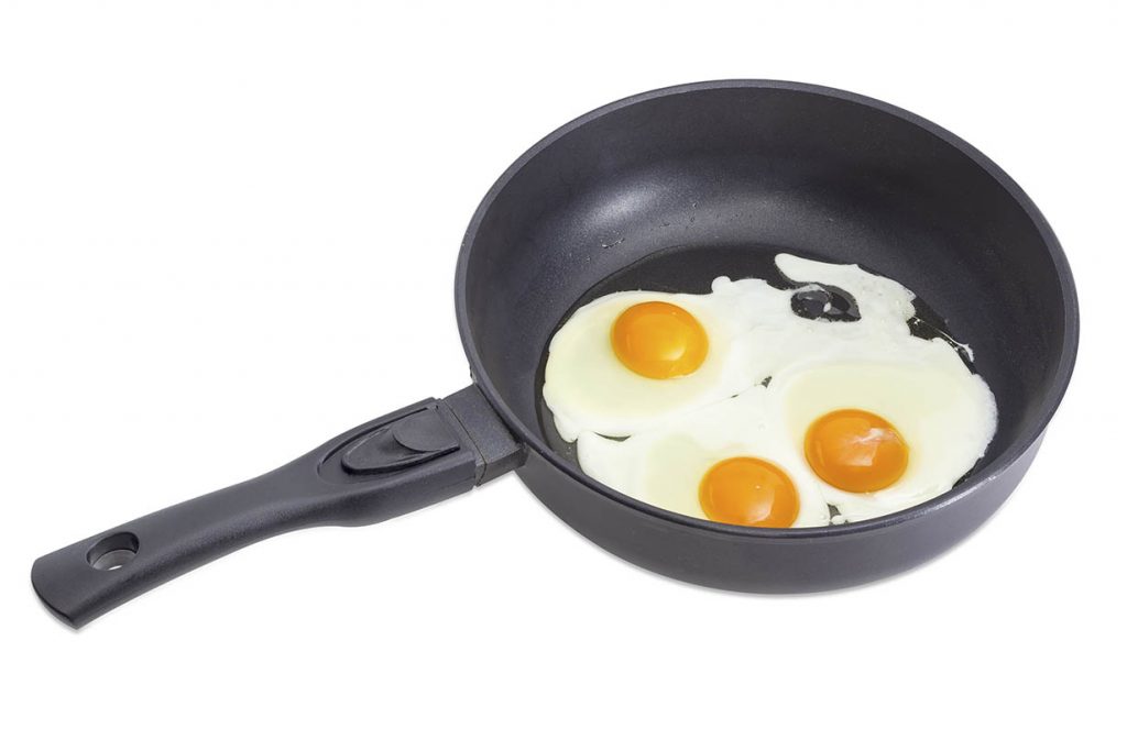 Omega-3-enriched eggs in a skillet.
