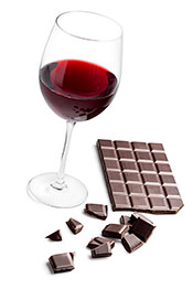 Picture of dark chocolate and red wine.