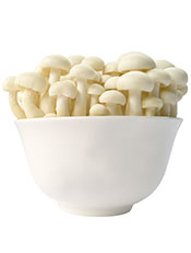 A Small White Bowl of Enoki Mushrooms.