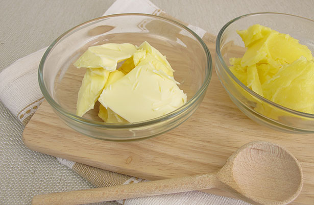 Picture of Ghee and Butter In Glass Bowls.