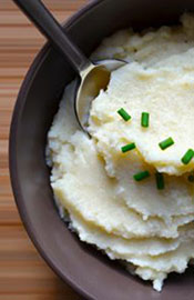 Picture of a Keto Mashed Cauliflower Side Dish. Low carb Version of Mashed Potato.