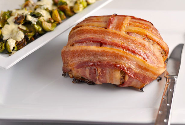 Bacon and Mustard Wrapped Meatloaf.