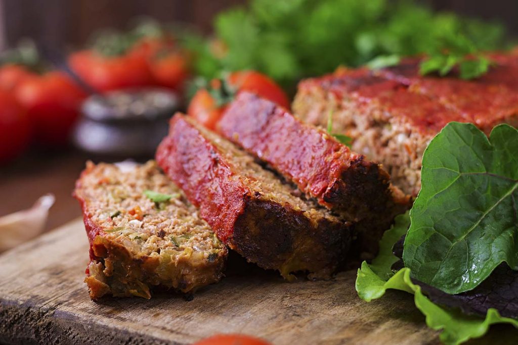 Picture of a low carb meatloaf cut into slices.