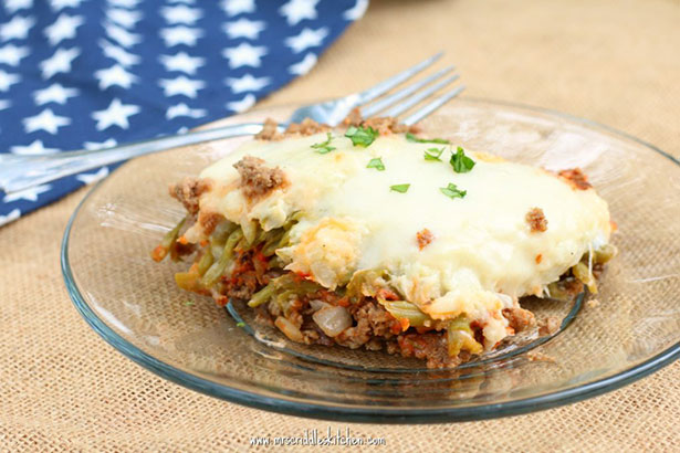 Picture of a meatloaf casserole made of beef, cauliflower and cheese.