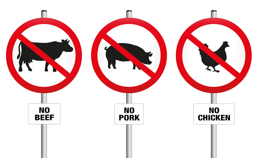 Vegan Propaganda: Symbols Advising Not to Eat Pork, Beef or Chicken