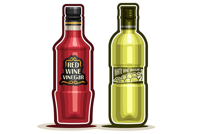 Picture of a bottle of red wine vinegar and One Bottle of White Wine Vinegar