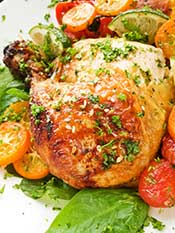 Roast Chicken With Kumquats and Cherry Tomatoes.