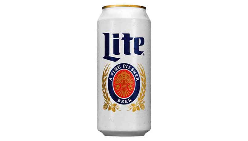 Can of Miller Lite Pilsener Lager Beer.