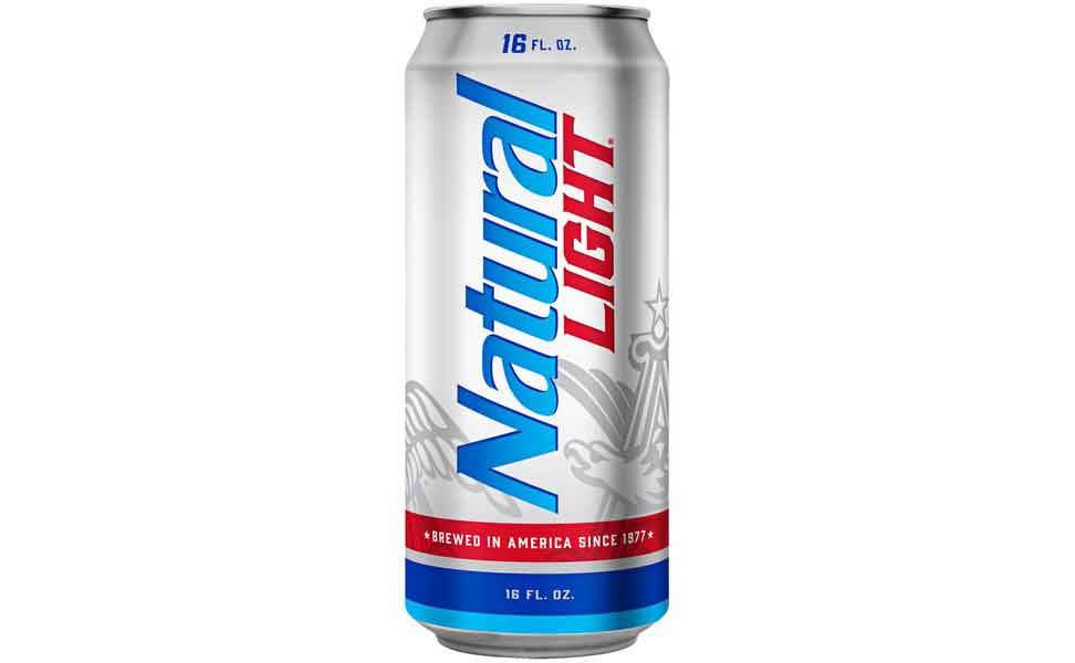 A Blue and Silver Can of Natural Light Beer.