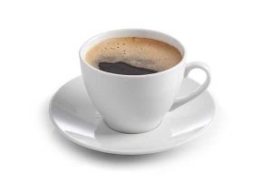 A Cup of Black Coffee (Americano). Hot Black Coffee in a White Cup With Saucer.