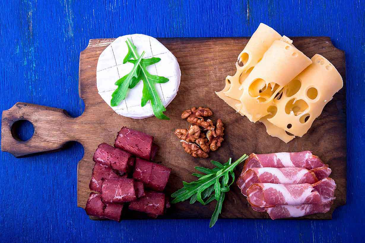 High Protein, Low Carb Snacks Such as Cheese and Meat.