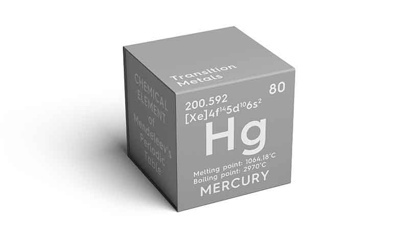 A Cube Showing the Periodic Element For Mercury (Hg).