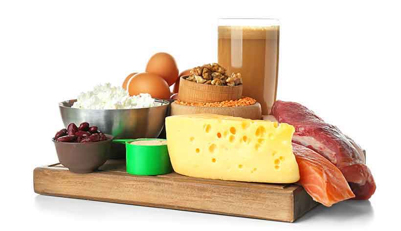 Foods Rich In Protein Including Dairy, Meat and Fish.