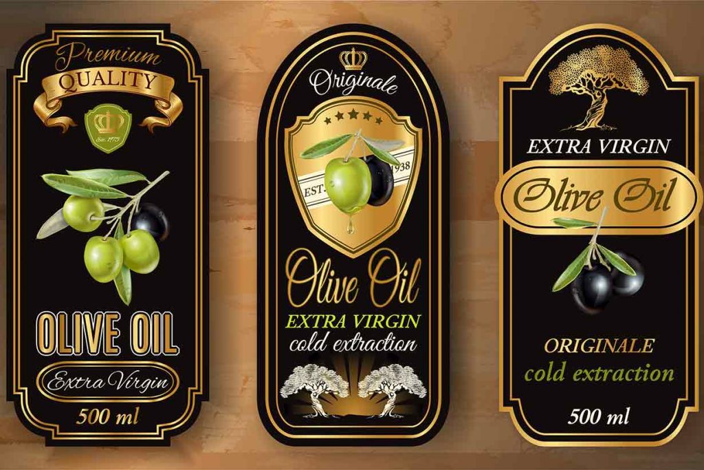 Labels of Various Extra Virgin Olive Oil Brands.