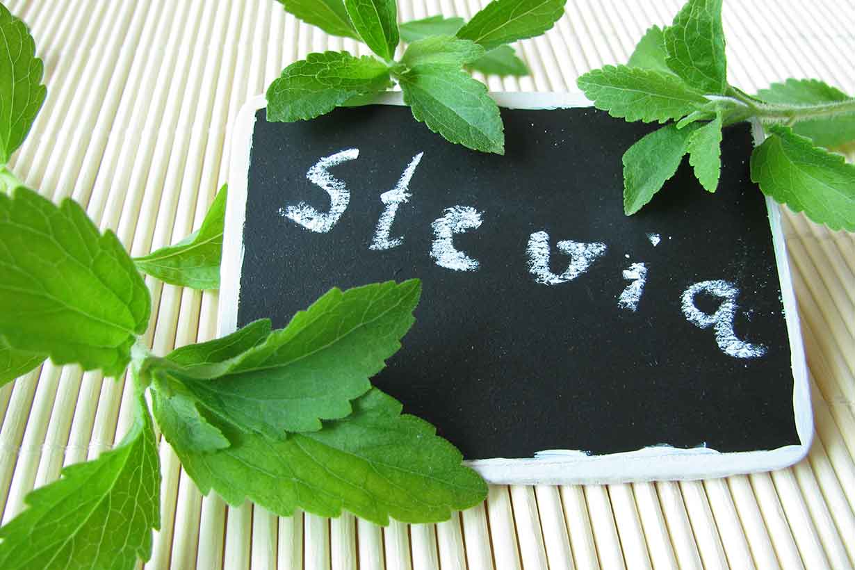 Stevia Leaves on a Board.