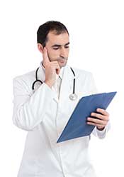 A Doctor In a White Coat Holding a Noteboard.