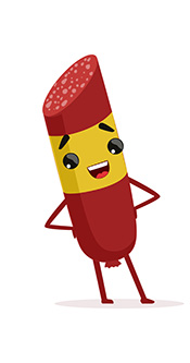 A Cartoon Image of a Salami Sausage Smiling.