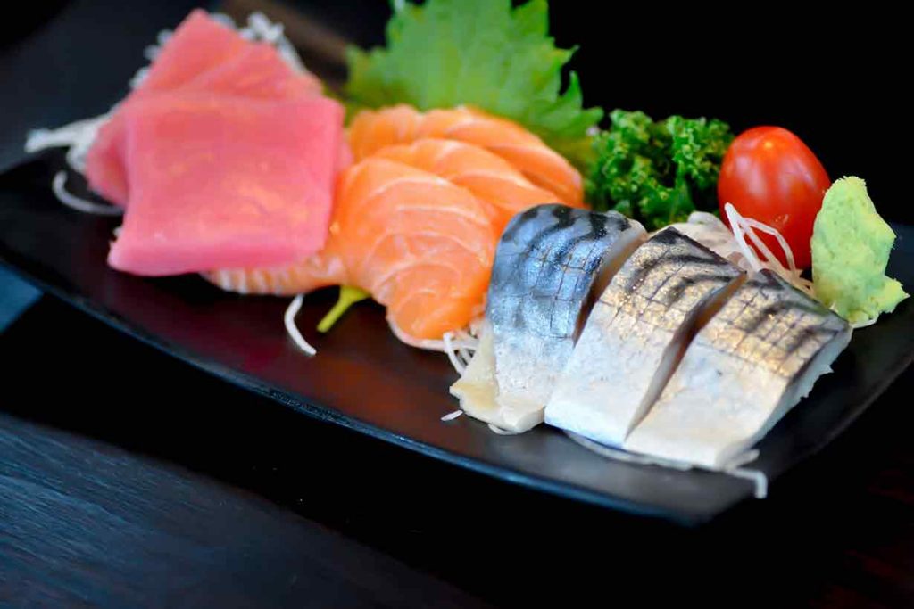 Various Raw Slices of Fatty Fish.