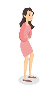 A Female IBS Sufferer Holding Her Stomach (Cartoon).