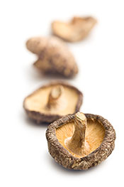 Several Dried Shiitake Mushrooms on a White Surface.