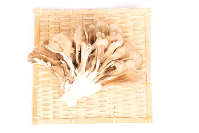 Maitake Mushrooms On a Bamboo Plate.