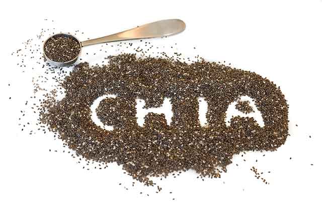 Pile of Chia Seeds Spelling the Word "Chia".