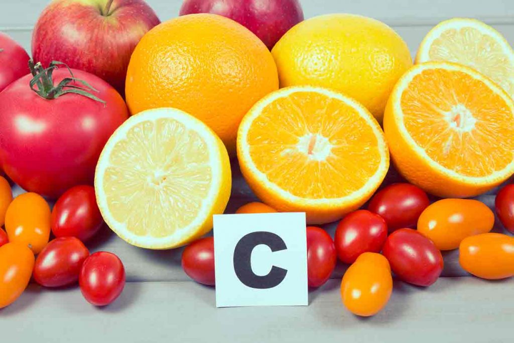 Various foods that are high In Vitamin C (mainly citrus fruits).