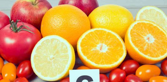 Various foods that are high In Vitamin C (mainly citrus fruits).