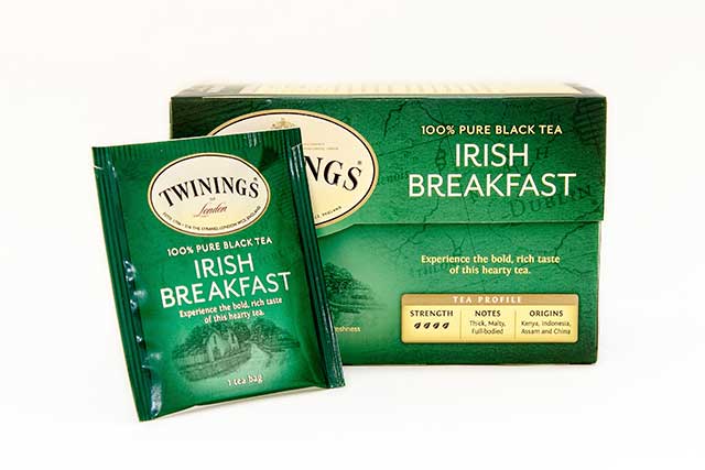 Packaging For Twining's Irish Breakfast Tea.