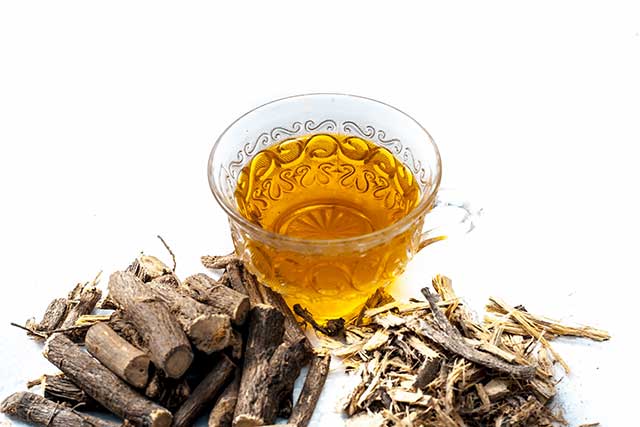 Licorice Root Tea In a Glass Cup.