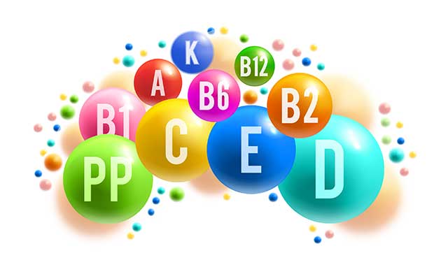 Vitamin and Mineral Names in Colored Bubbles.