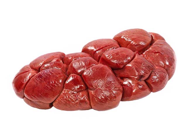 A Raw Beef Kidney On a White Background.