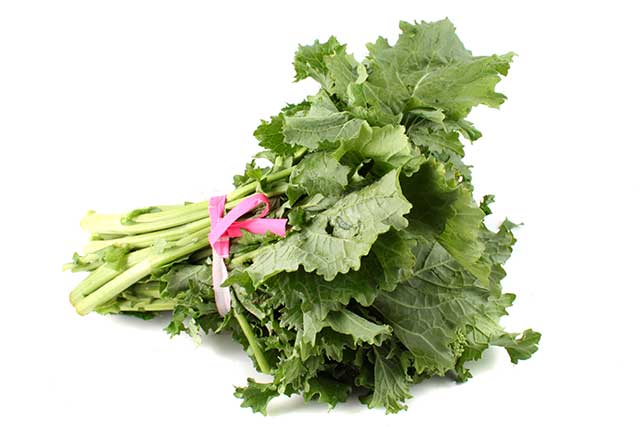 A Bunch of Green Broccoli Rabe Leaves (Rapini).