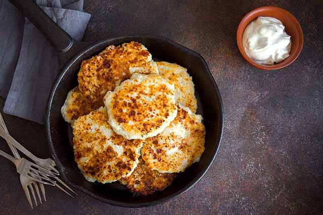 Cottage Cheese Pancakes and Sour Cream Dip.