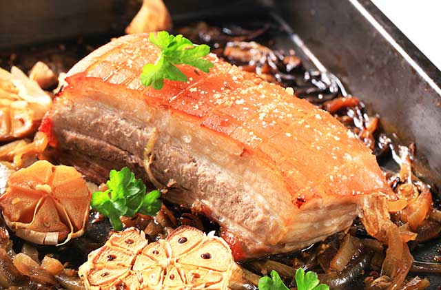 Crispy Baked Pork Belly In a Baking Tray.