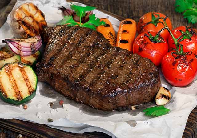 Grilled Beef Steak With Grilled Vegetables.