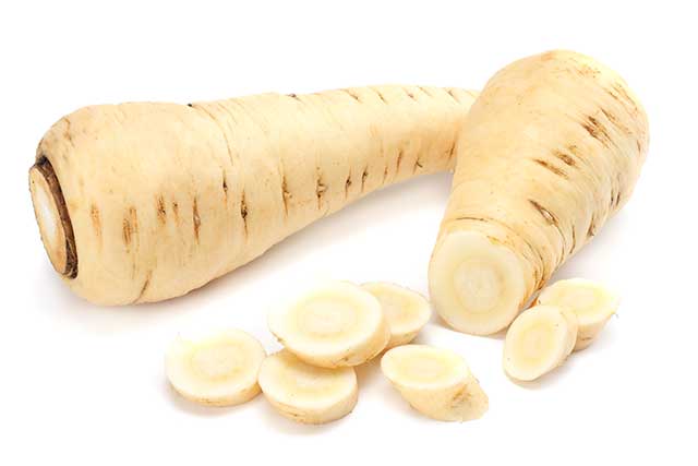 A Whole Parsnip and Parsnip Slices.