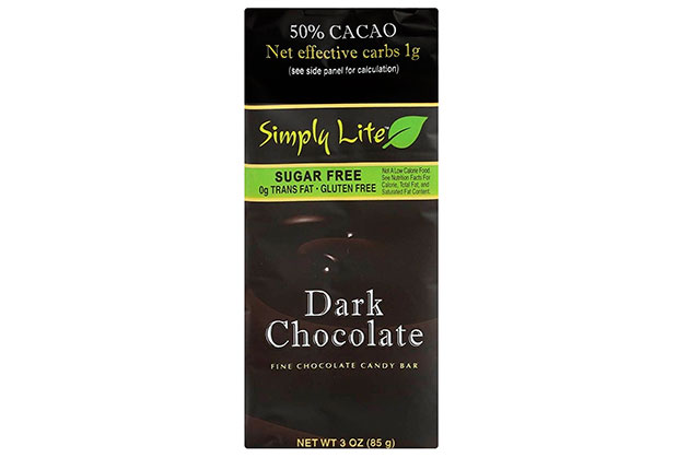 Simply Lite Sugar-Free Dark Chocolate Bar Packaging.