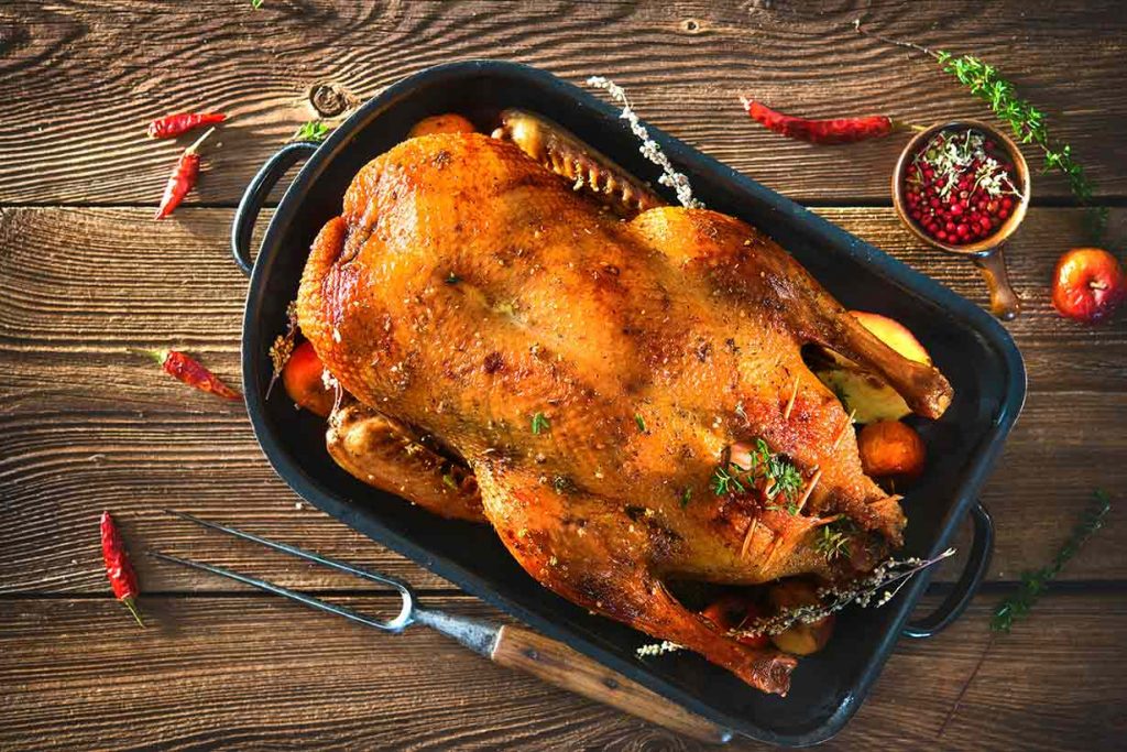 Freshly Roasted Duck On An Oven Tray.