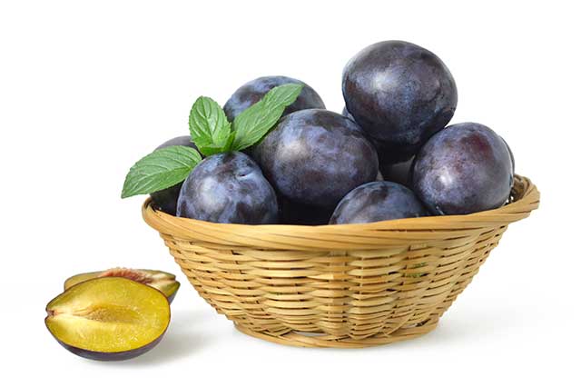 A Straw Basket of Fresh Plums.