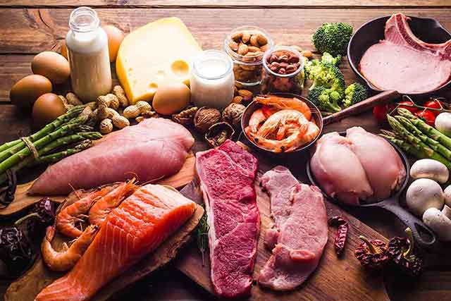 A Variety of Protein Foods On a Wooden Table.