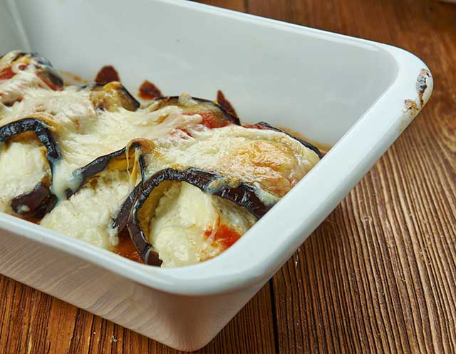 A Freshly Baked Lasagna Using Eggplant Slices Instead of Pasta.