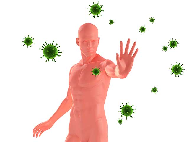 Illustration of a Man Blocking Viruses (Immune System Theme).